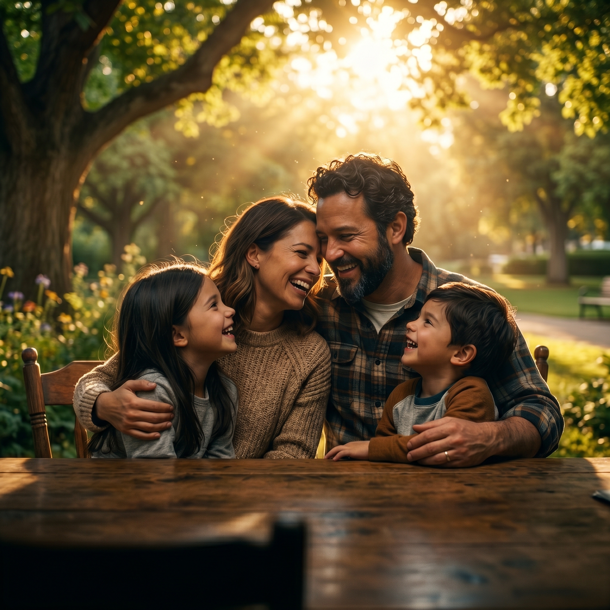 Padre, Madre e hijos sonriendo